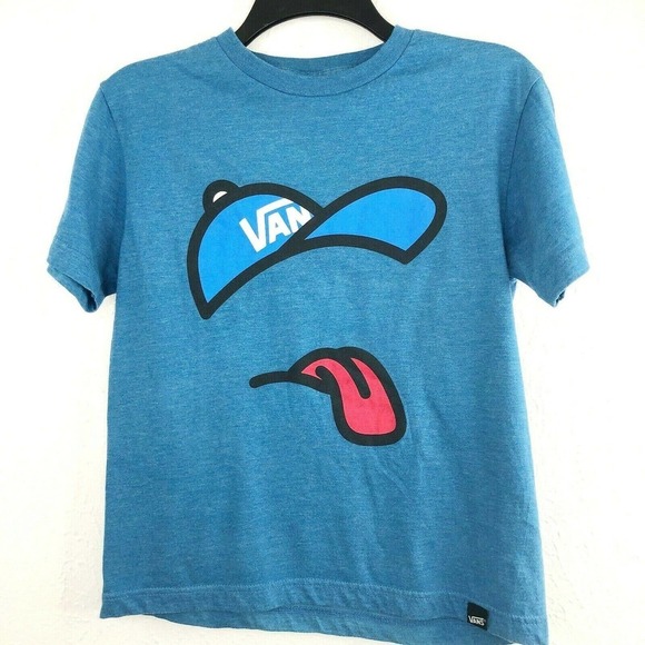 Vans Blue Graphic T-Shirt Red Tongue Blue Small - Picture 2 of 5